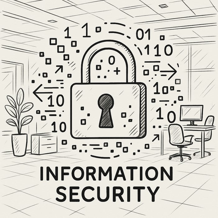 현대 오피스에서 보안 자물쇠와 디지털 데이터가 어우러진 이미지. 기업의 정보보안 중요성을